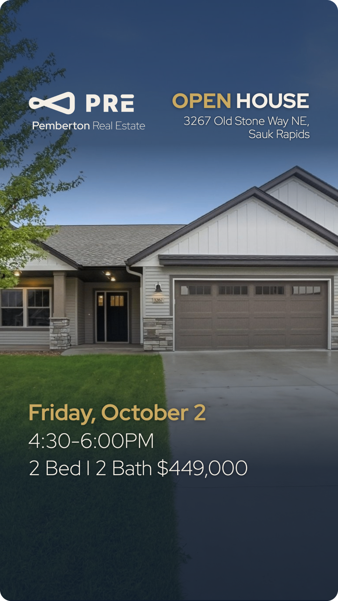 Open house flyer for 3267 Old Stone Way NE, Sauk Rapids, Minnesota