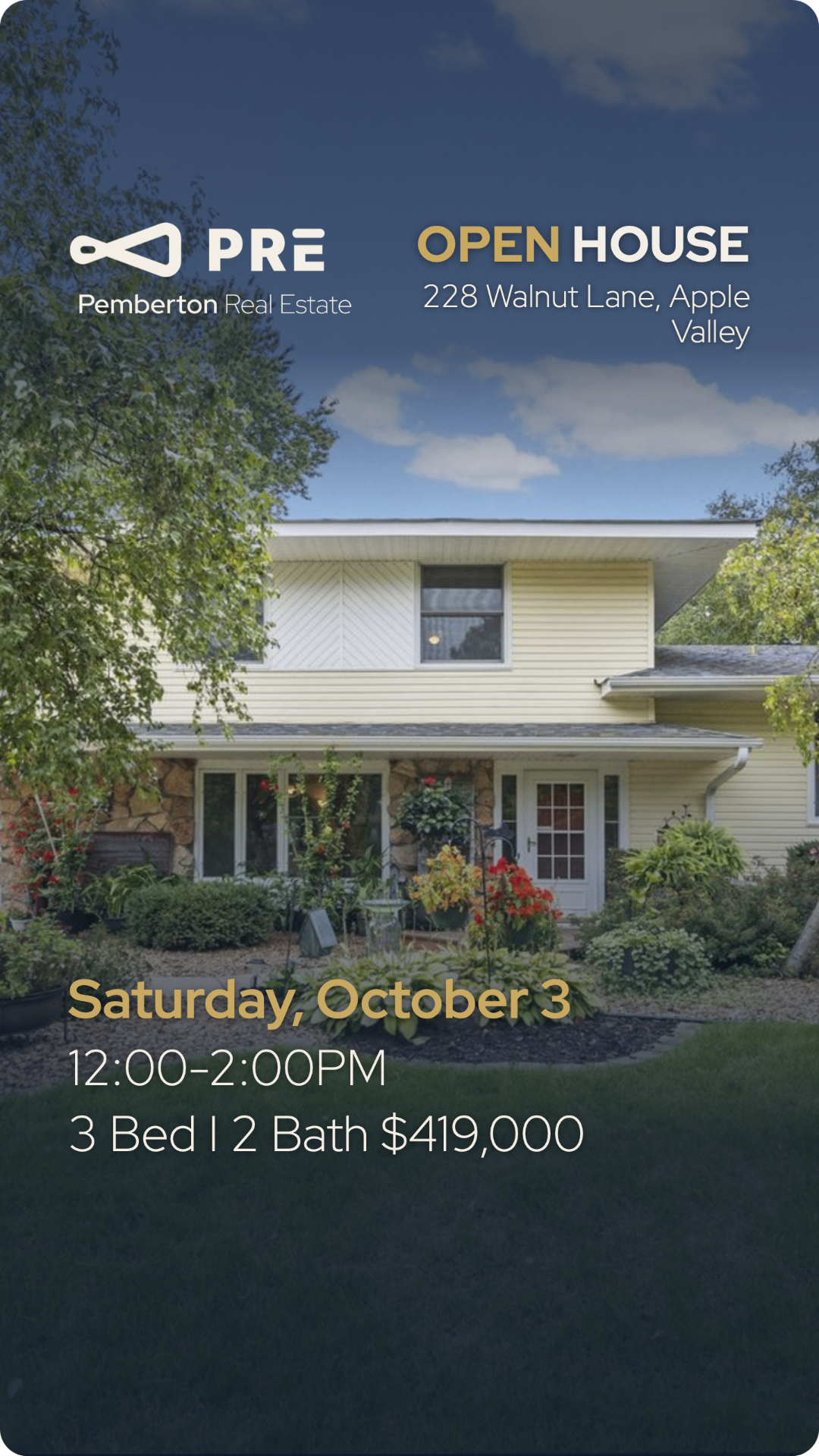 Open house flyer for 228 Walnut Lane, Apple Valley, Minnesota